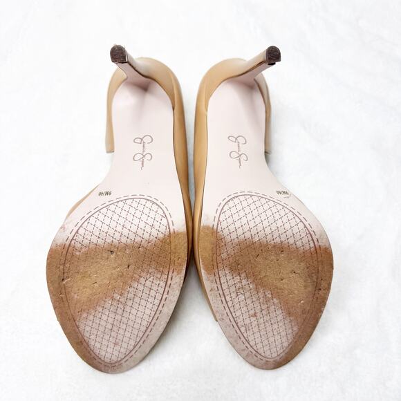 JESSICA SIMPSON Neutral Tan Leather Peep Toe Pumps High Heel Stiletto Shoes 9M - Picture 6 of 9